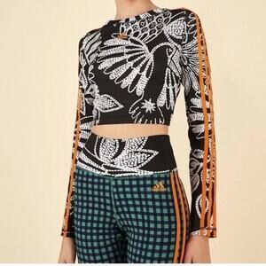 FARM Rio X Adidas Long Sleeve Black White Floral Crop Top